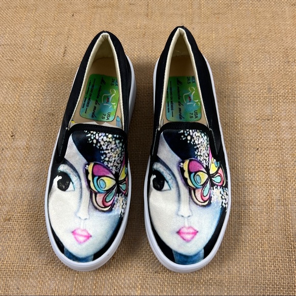 Butterfly Platform Slip On Art Canvas Sneakers Size 7.5 - Picture 1 of 5
